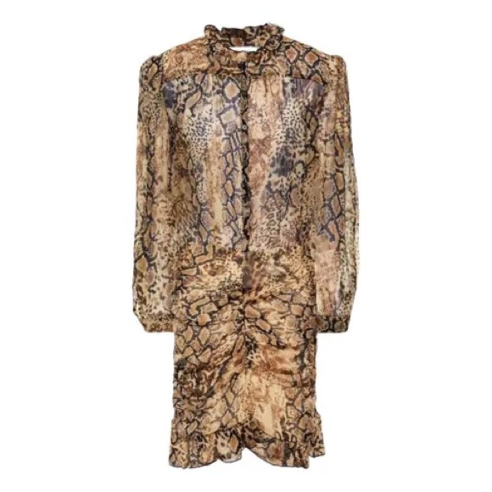 ba&sh Brown Snake-Print Long Sleeve Dress
